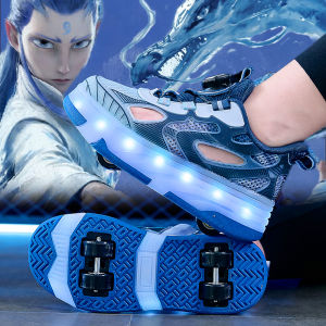 Children Light-up Summer Skate Shoes 4 Wheeled Retractable