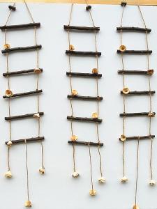 Kindergarten Low Structure Environment Layout Pastoral Style Hemp Rope Wooden Ladder Wood Piece Pine Cone Wood Shavings Photo Wall 1 M