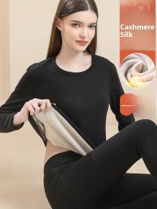 Thickened Fleece Warm Underwear Set for Women Star Love Person Brand Simple Style Long Sleeve round Neck One Piece Design