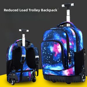 Childrens Large Capacity Backpack with Pull Rod Climbing Wheel Silent Waterproof Reducing Load Double Shoulder Bag for Boys And Girls