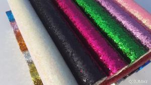 QIBU 50x120cm Wholesale Chunky Glitter Fabric by The Yard Solid Color Faux Leather Roll for Bags Decor DIY Hairbow Accessories