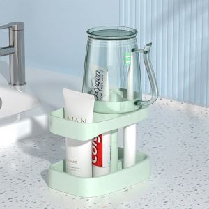 Strong Adhesive Wall Mounted Toothbrush Holder Open Drainage Cup Slot ABS Organizer Rack for Home Hotel Essentials