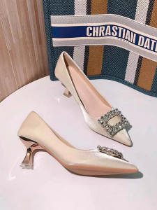 Elegant Diamond Embellished High Heels for Bridesmaids Leather Pointed Toe Thin Stiletto Spring Autumn New Style Slip-On Shoes