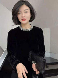 YUFUQING | Ladies Velvet Long Sleeve Round Neck Shirt Commute Versatile Top Early Spring New Style Luxury Lightweight Elegant Fashionable