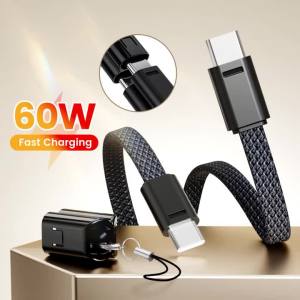 Cáp Sạc Nhanh 60W USB C Ngắn Kèm Móc Khóa Loại C To C Dành Cho iPhone 15/16 Samsung Xiaomi Sạc Dự Phòng Chất Liệu Bện
