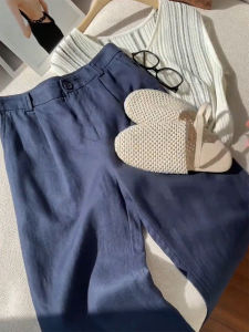 Loose Wide Leg Linen Casual Pants Womens Autumn New plus Size Pear Shape Body Slimming Floor-Length Trousers Comfortable Soft Material