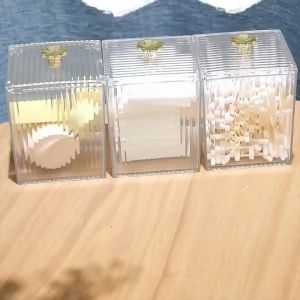Cosmetic cotton Cosmetic finishing with cover box Transparent cotton swab box Household desktop makeup removal cotton swab storage box