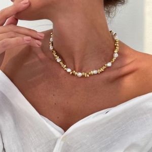 Lacteo Hợp Thời Trang Vàng Đính Hạt Vòng Đeo Cổ Cho Nữ Retro Giả Ngọc Trai Hình Học Choker Thời Trang Phụ Kiện Trang Sức Cho Tiệc Hàng Ngày