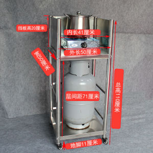 Stainless Steel Mobile Kitchen Storage Rack with Barrier Gas Cylinder Holder Stove Appliance Organizer Two Layers Ground Shelf