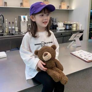 Spring 2025 Kids Long Sleeve Cotton T-shirt White Korean Style round Neck English Print Loose Versatile Childrens Clothing