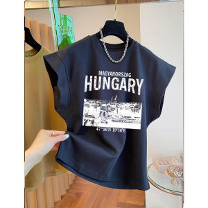 American Retro Print Shoulder Sleeveless T-Shirt Womens Summer Stylish Loose Casual Waistcoat Flying Sleeve Tops Tide