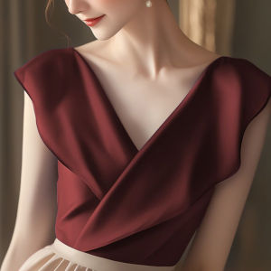 Chic Korean Style Red V-Neck Sleeveless Summer Shirt for Women Fashionable and Lightweight With Regular Paragraph Length