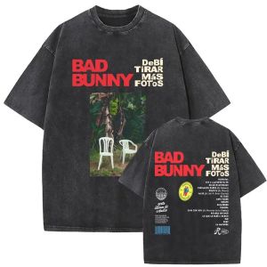 Washed Vintage Rapper Bad Bunny Face Graphic T-shirt DeBi TiRAR MaS FOToS DTMF Print T Shirts Men Hip Hop Retro Oversized Tshirt