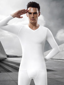 Modal Slim Fit Thermal Underwear Set for Men Youth Thin Warmth Seamless Line Long Sleeve V-Neck Long Pants Home Comfortable