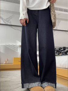 กางเกงยีนส์ทรงหลวมเอวสูง ทรงหลวม ทรงขาบาน สไตล์อเมริกัน สำหรับผู้หญิง กางเกงขายาวทรงตรงสีน้ำเงินเข้ม ฤดูใบไม้ร่วง ใหม่ ไซส์ใหญ่ แฟชั่น