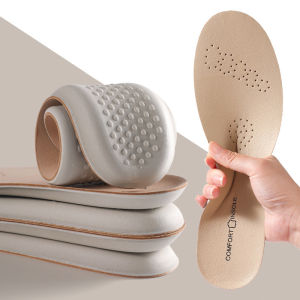 Cushiony Latex Insoles for Sneakers Cowhide Leather Shoe Sole Insert Shock Absorbing Plantar Fasciitis Template Insoles for Shoe