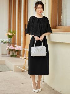 Spring Summer New 2024 Womens Dress Set with Shawl Wedding Daily Ceremony Long Skirt Two-Piece Ensemble Polyester Fabric