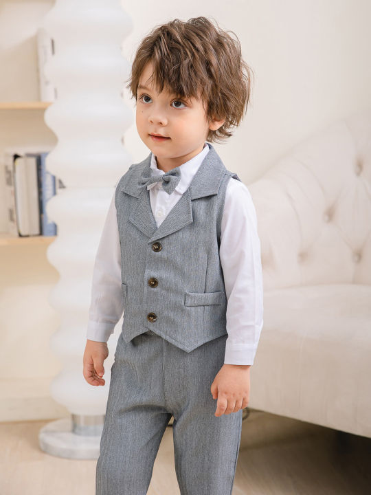 lontakids Toddler Baby Boys Formal Suit Set 4Pcs (Vest+Pants+Long