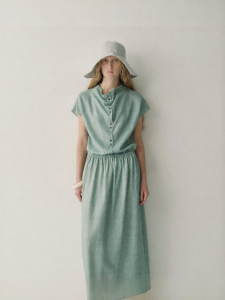 INSIS FEMME | Double-Sided Printed V-Neck Short Sleeve Light Cocoon Type Dress