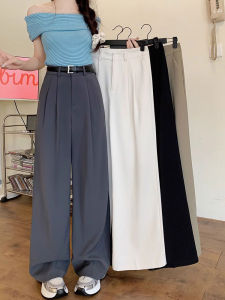 Spring New Grey Suit Pants Womens Small Size 150cm High Waist Drapey Wide Leg Straight Cut Trousers Casual Fashion Polyester Fiber