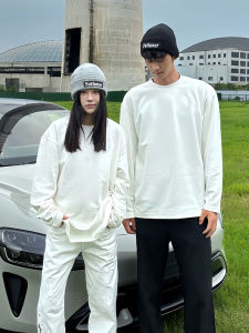 Cleanfit เสื้อยืดคู่รักแขนยาวสีขาว คอกลม ทรงหลวม ผ้าฝ้าย ทรงหลวม สำหรับผู้ชาย ฤดูใบไม้ร่วง 2025 แฟชั่น