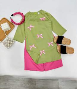 💥K201- [ Tặng kèm bờm] Set áo dài nơ 2025 cho bé diện Tết ( 10-20kg)