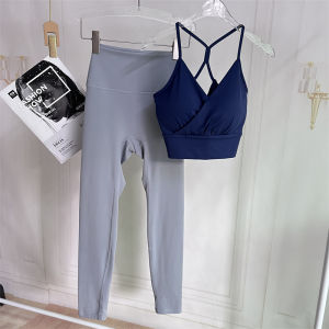 ชุดโยคะแขนยาวสีเทาเงินสีน้ำเงินเข้มสีขาว ชุดออกกำลังกายแบบผูกเชือก ชุดโยคะ Pilates วิ่ง ชุดออกกำลังกายสำหรับผู้หญิง ชุดออกกำลังกายแบบสวมหัว