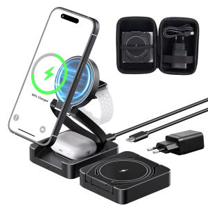 3 in 1 Foldable Magnetic Wireless Charger Stand For Applewatch iPhone 16 15 14 13 Pro Max Plus Qi 2 Fast Charging Station Dock