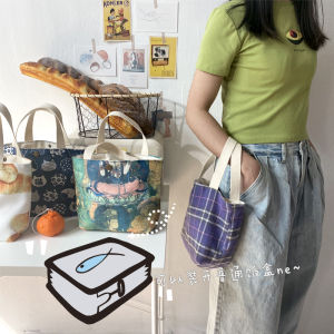 South Korea 2024 New Arrival Minimalist Gingham Lunch Hand Carry Lunch Bag Small Size Versatile Handheld Work Lunch Box Bag Lunch Bag