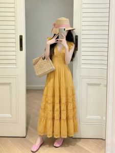 HUANJI | Elegant French V-neck Slimming Dress