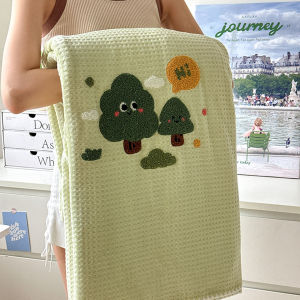 Towel Embroidery Milk Velvet Shoulder Blanket Sofa Covering Air Conditioned Office Nap Blanket Double Layer Waffle Design