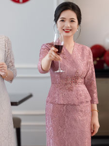 ชุดกี่เพ้าผู้หญิงสไตล์จีนวินเทจคอวีลูกไม้สีพื้นแขนยาวทรงหลวมสวมใส่สบายสำหรับงานแต่งงาน