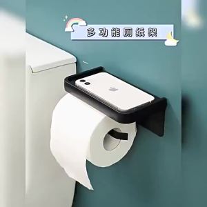 Drilling Free Toilet Tissue Paper Holder Wall Mounted Toilet Crochet Roll Mobile Phone Holder Bathroom Phone Storage Holder