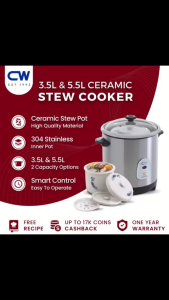 HOMS Cadware Pioneer CW 3.5L/5.5L Electric Ceramic Stew Pot Stainless Steel Slow Cooker Herbal Soup Cooker