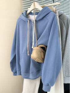 เสื้อสเวตเตอร์มีฮู้ดแบบมีซิปบางสำหรับผู้หญิงในฤดูใบไม้ผลิและฤดูใบไม้ร่วง สไตล์เกาหลี ทรงหลวม แฟชั่น เสื้อคลุมกันหนาวแบบอเนกประสงค์