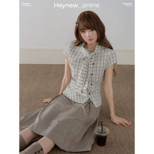 loveheynew | Đầm Dáng Vintage Mùa Hè Tay Ngắn Cổ Plaid Thời Trang