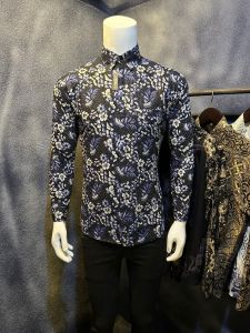 Batik Alissan Terbaru 2024 Kemeja Batik Slim fit pria Lengan Panjang Queen jaya