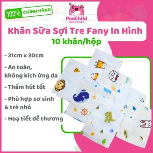 Bộ 10 Khăn Sữa Sợi Tre Cao Cấp Fany 31x30cm Mềm Mịn Kháng Khuẩn Không Xù Lông An Toàn Cho Bé