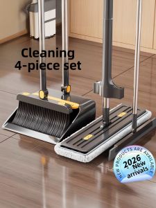 JIFANPAUL | Folding Wall-Mounted Dustpan and Broom Set for Home with Mopping and Water Removal