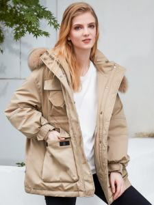 Womens Mid-Length Parka Coat down Jacket Waist-Cinching Utility Outerwear Loose Fit Workwear Style Winter New Arrival