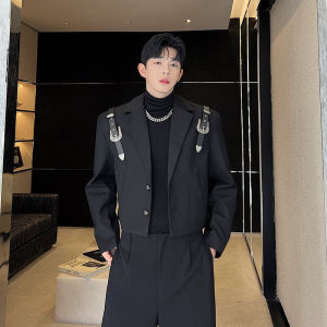 Short Tailored Mens Suit Jacket Metal Buckle Design Cool And Handsome Style Korean Version Youth Popular Long Sleeve Outerwear