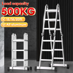 Ladder Aluminum Heavy Duty Ladder Foldable Ladder Portable Thickened Ladder 12/16/20FT Adjustable Alloy 6 Year Warranty