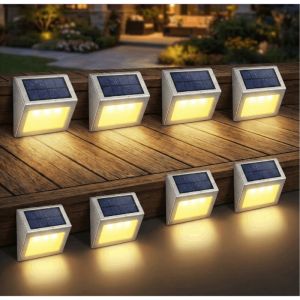Solar Deck Lights 6 LED Solar Outside Stair Lights Stainless Steel LED Solar Fence Lights for Garden Backyard Patio Yard Stair
