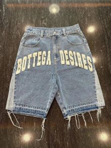 Retro Letter Loose Jeans Shorts for Men Straight Leg Button Closure Elastic Waist Youthful Style All Season Casual Wear