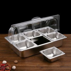 Stainless Steel Double Layer Insulated Plate Cold Dish Display Box with Ice Cake Self-Service Fruit Salad Hot Pot Hotel Banquet