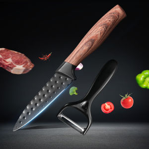 Stainless Steel Fruit Knife Paring Knife Two-Piece Set Imitation Wood Grain Non-Stick Knife Kitchen Fruit Knife Melon Planer Household Set Sharp Antibacterial