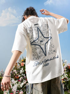Vintage Fashion Four-Point Star Floral Pattern Letter Print T-Shirt