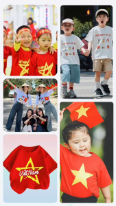 Áo đôi polo cá sấu cờ đỏ sao vàng in kỹ thuật số Ao thun poly thái gia đình trẻ em