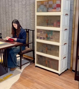 ISSI DIARY 50cm Foldable Storage Cabinet 3/4/5-Tier Plastic Organizer with Metal Handles for Clothes Toys & Home