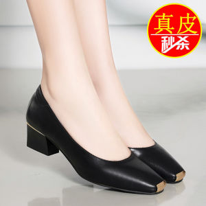 Belisa Nishan Genuine Leather mid Heel Womens Shoes Spring 2024 Fashion Casual Slip-On Sharp Pointed Toe Flat Bottom Thick Heel